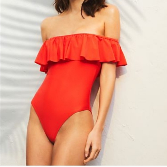 Uncommon Sense Red Ruffle on or off shoulder swimsuit Size M - Picture 9 of 11